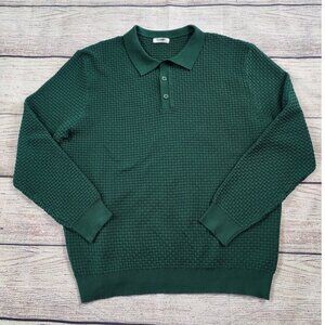Coofandy Polo Collar Sweater Size XXL Crosshatch Textured Pattern Green
